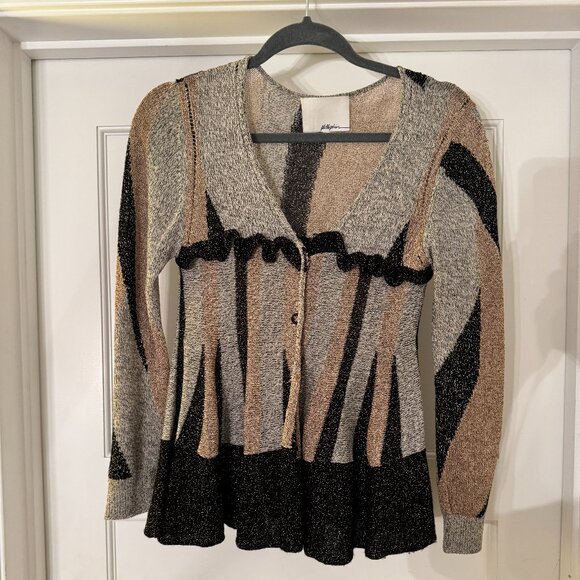 3.1 Philip Lim Metallic Ruffle Cardigan Sweater. Size S - Picture 1 of 7